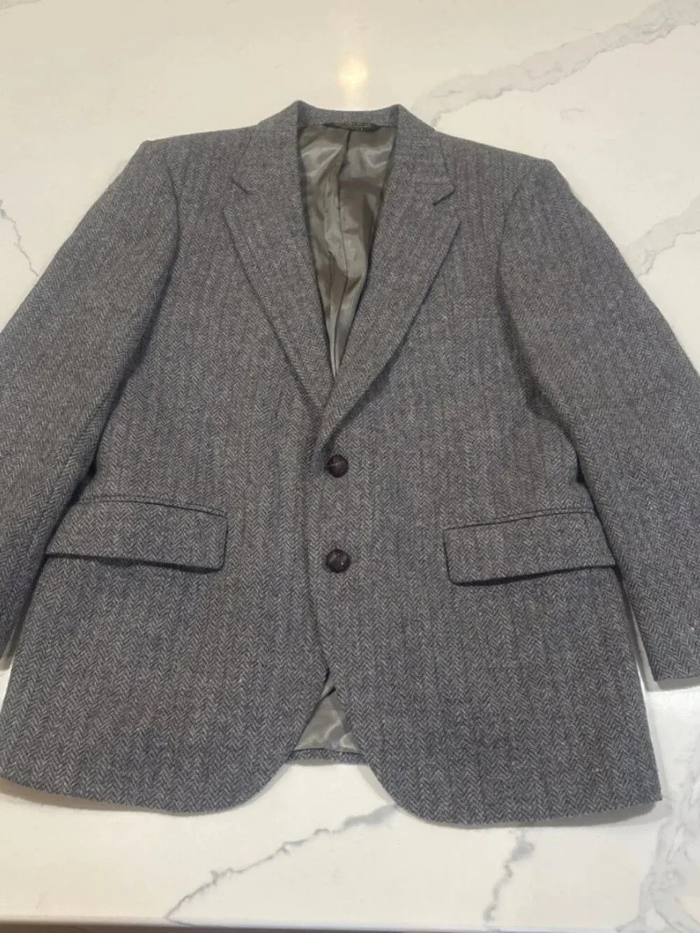 Vintage MW Gray Herringbone 100% Wool Blazer Sport Coat Mens 40R USA Tweed